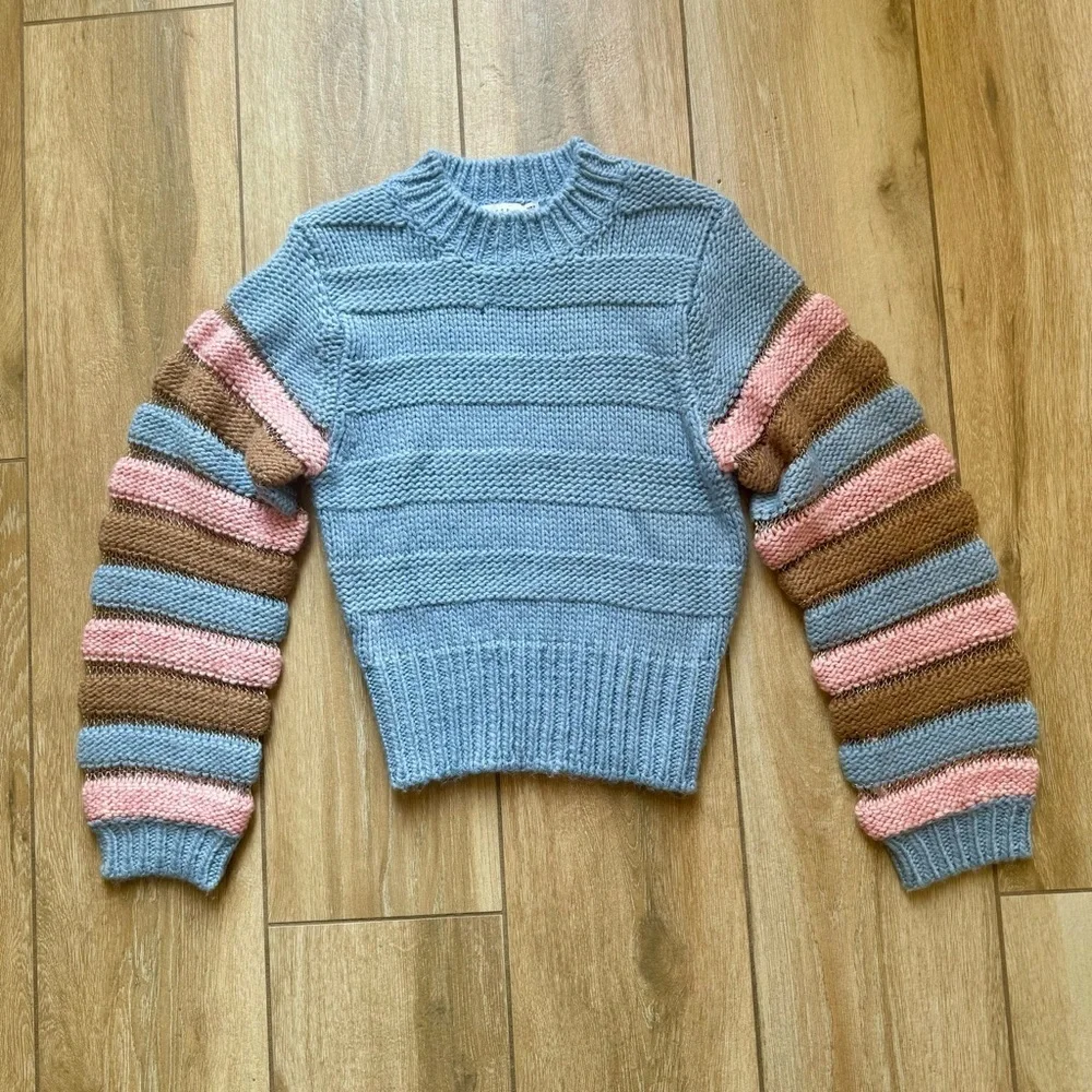 Lush Clothing Blue Sweater With Striped Sleeves